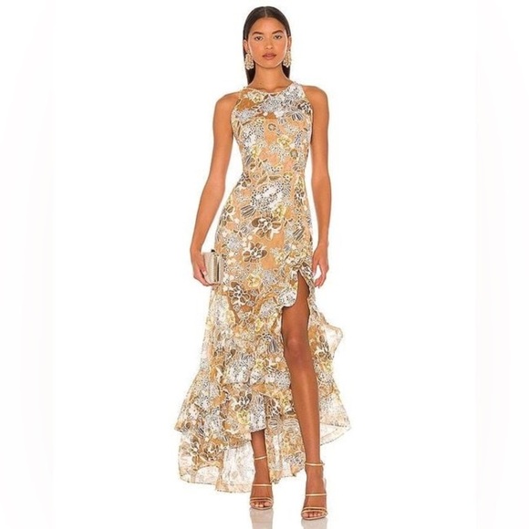 NWT Bronx And Banco Sicilia Floral Multi Lace Ruffle High-Low Gown Dress Sz XS - Picture 12 of 14